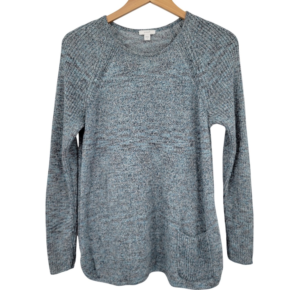Pure Jill Linen Blend Sweater Women Medium Blue Marl Knit Coastal Nautical Beach